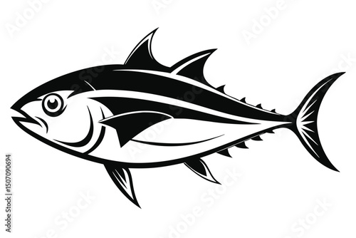 Detailed Black and White Tuna Fish Silhouette Graphic Vector Design Illustration