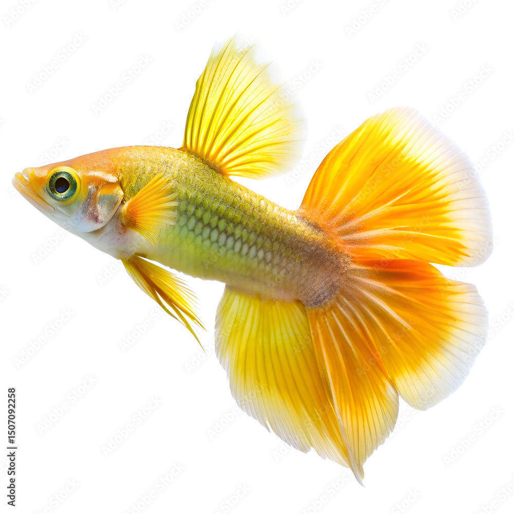 Fototapeta premium Yellow Guppy Fish Isolated On Transparent Background