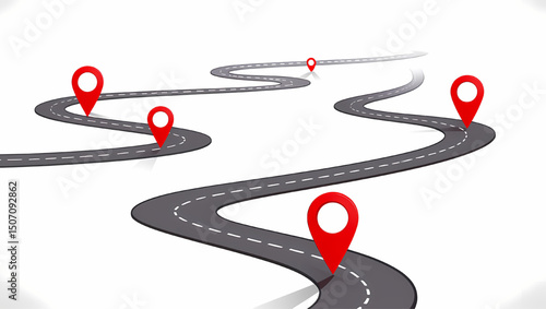 winding road with map pins