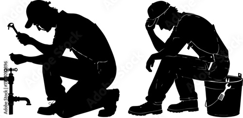 Plumber's Dilemma: Silhouette of Hard Work and Frustration