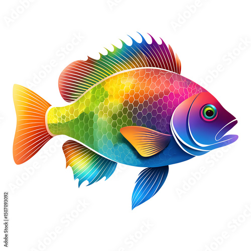 Colorful Fish Silhouette Isolated On Transparent Background