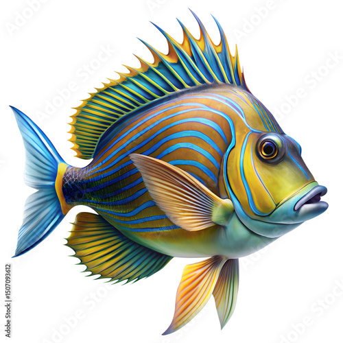Exotic Saltwater Fish Sharp Details Isolated On Transparent Background
