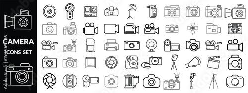 Fotografía camera icons big set, camera silhouette ,camera line art icon