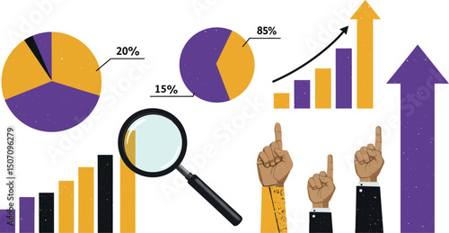 Business growth analysis with graphs and charts for data presentation and trend forecasting. Vector illustration