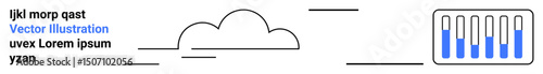 Cloud silhouette with connection lines leading to a server block featuring data bars. Ideal for cloud hosting, data analysis, networking, computing, storage, innovation, and simple landing page