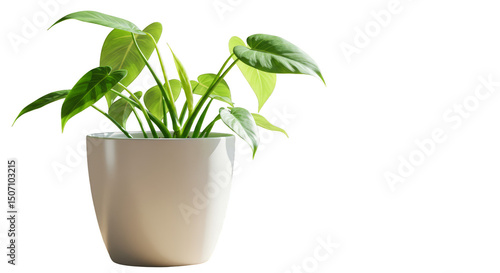 Potted Philodendron Plant Green Leaves Transparent Background in White Pot