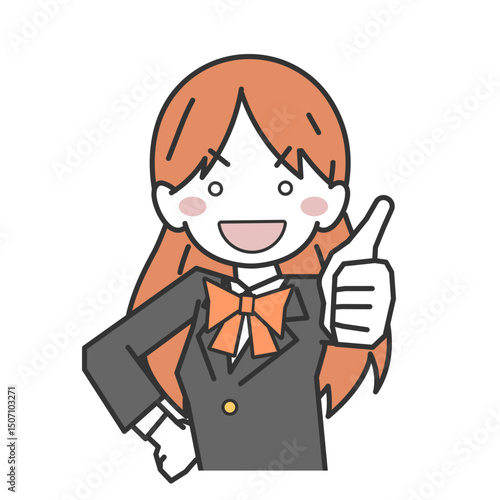 グッドサインを出す女子生徒・学生