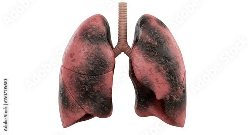 Realistic 3d Rendered Lungs Damaged by Smoking Isolated On Transparent
