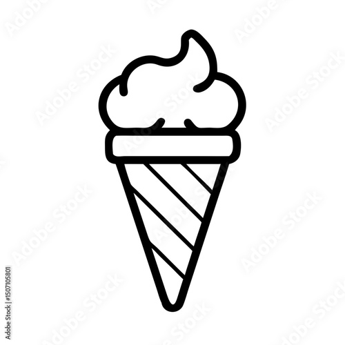 Line art ice cream cone illustration in black on white background  