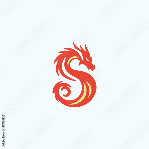 Dragon Shaped S Logo Vector, Mythical Asian Creature Logo for Esports, Tattoo, Cultural Design Chinese Style Symbol for Branding, Gaming, or Martial Arts