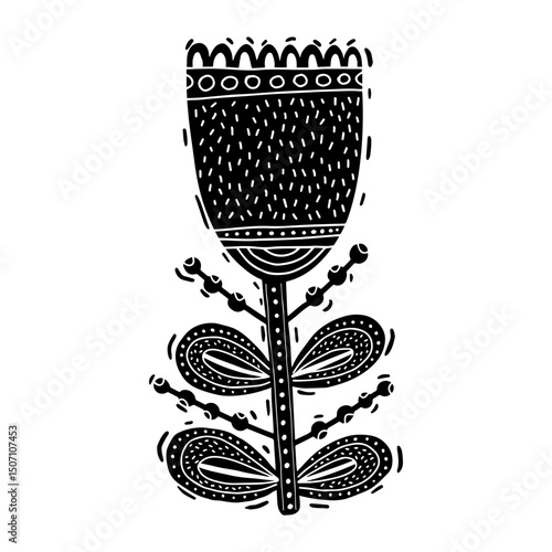 Decorative flower linocut style hand drawn vector image  for packaging invitations home decor greeting cards scrapbooking posters