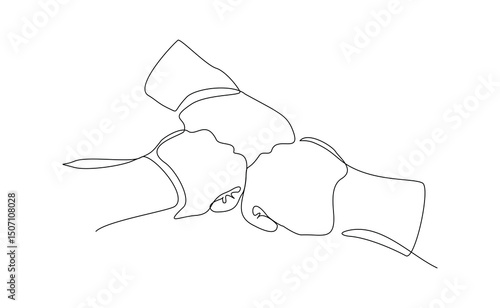 Continuous line drawing of arm hands fist bump. vector illustration relationship friendship teamwork sketch editable stroke
