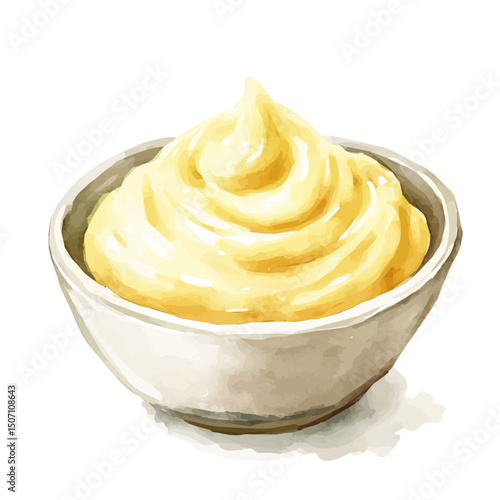 My Watercolor illustration, aioli sauce cream painting illustration isolated on a white background, illustration, AI painting design, vector illustration set, eps format