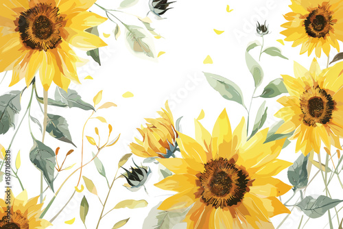 Watercolor hand-painted sunflower elements set, Autumn arrangement, Farmhouse rustic fall decor, harvest Thanksgiving clipart. Birthday summer card. Realistic botanical art