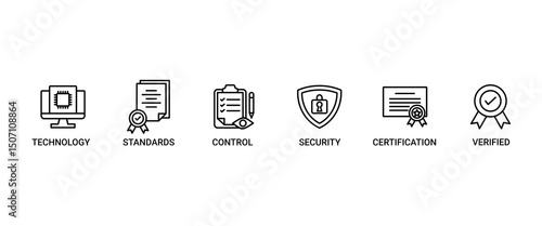 ISO27001 banner web icon set vector illustration concept for information security management system (ISMS) with an icon of technology, standards, control, security, certification, and verified