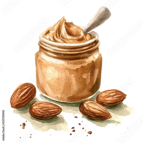 My Watercolor illustration, illustration almond butter painting illustration isolated on a white background, illustration, AI painting design, vector illustration set, eps format