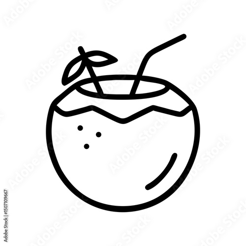 Coconut drink with straw and leaf for refreshing beverages  