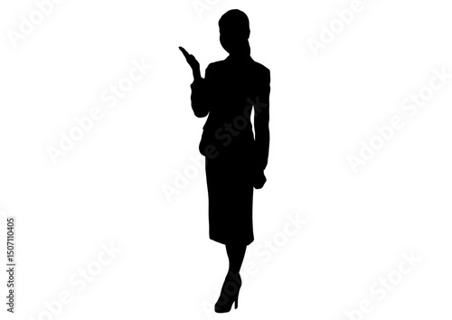 案内する女性のシルエット