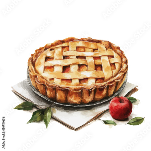 My Watercolor illustration, apple pie painting illustration isolated on a white background, illustration, AI painting design, vector illustration set, eps format