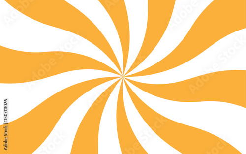 Abstract high energy background featuring a radial burst pattern with alternating curved rays. Smooth, wavy orange rays spiraling rays form symmetrical, hypnotic effect with a sunburst or pinwheel 