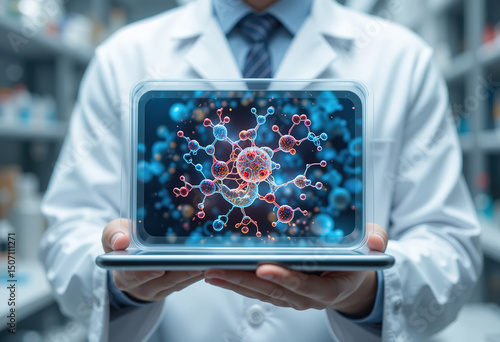 Scientist with Molecular Structure
