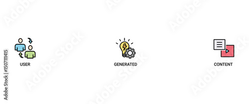 UGC banner web icon set vector illustration concept for user-generated content with icon of people, network, process, engine, click, internet, website, archive and browser