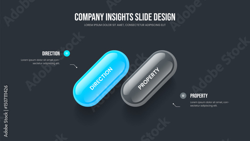 Professional Growth Two Element Infographic Slideshow Design. Company Forecast 2 Step Diagram Frame Layout. Visual Plan Slide Template Vector Illustration.