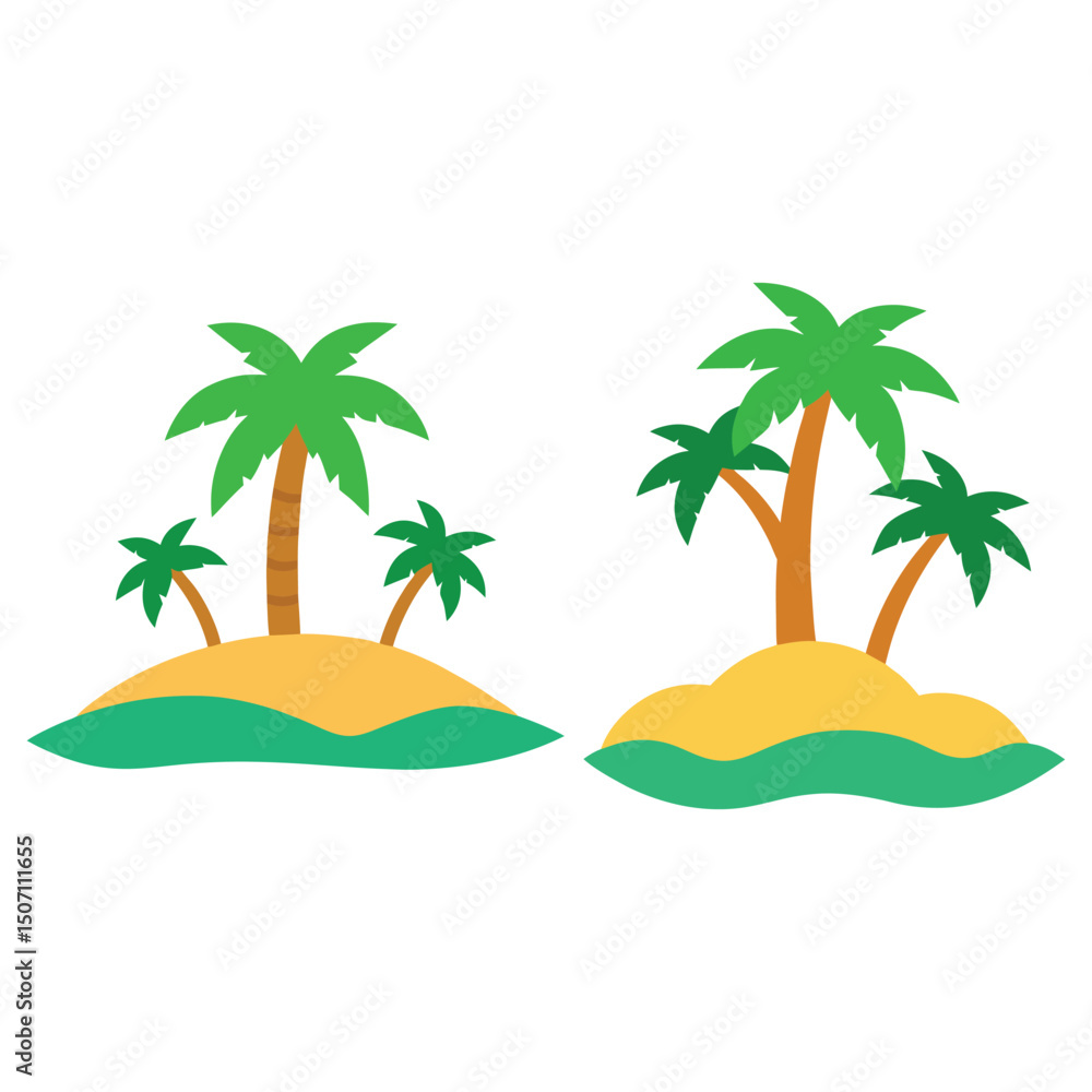 Fototapeta premium Vector art of Two tropical islands with palm trees isolated on white background