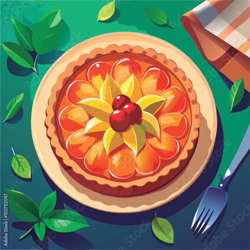 Colorful fruit tart on a plate.