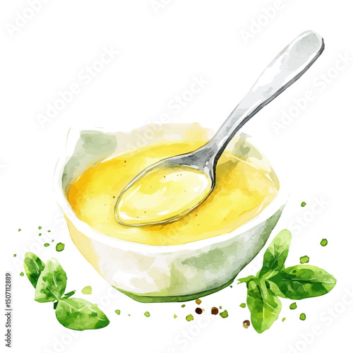 My Watercolor illustration, Béarnaise sauce painting illustration isolated on a white background, illustration, AI painting design, vector illustration set, eps format