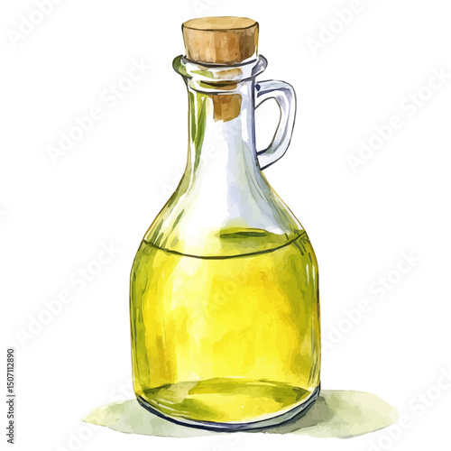 My Watercolor illustration, avocado oil bottle painting illustration isolated on a white background, illustration, AI painting design, vector illustration set, eps format