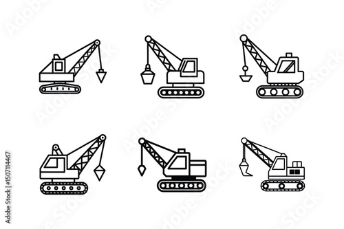 dragline excavator icon line art vector illustration