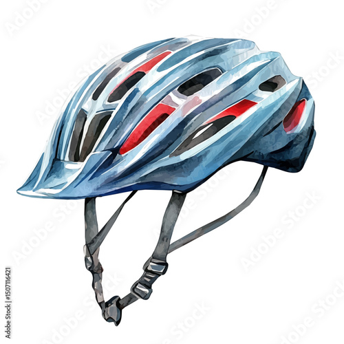 My Watercolor illustration, blue bicycle helmet painting illustration isolated on a white background, illustration, AI painting design, vector illustration set, eps format