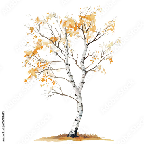 My Watercolor illustration, birch tree painting illustration isolated on a white background, illustration, AI painting design, vector illustration set, eps format