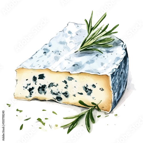 My Watercolor illustration, sliced blue cheese painting illustration isolated on a white background, illustration, AI painting design, vector illustration set, eps format