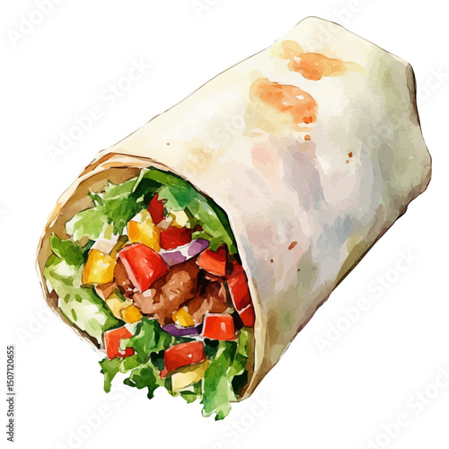 My Watercolor illustration, burrito painting illustration isolated on a white background, illustration, AI painting design, vector illustration set, eps format
