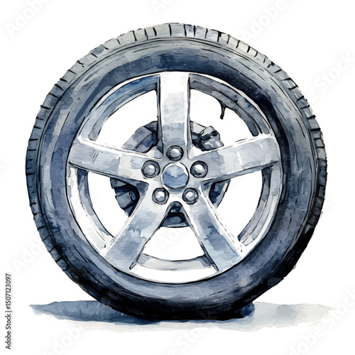My Watercolor illustration, car tire painting illustration isolated on a white background, illustration, AI painting design, vector illustration set, eps format