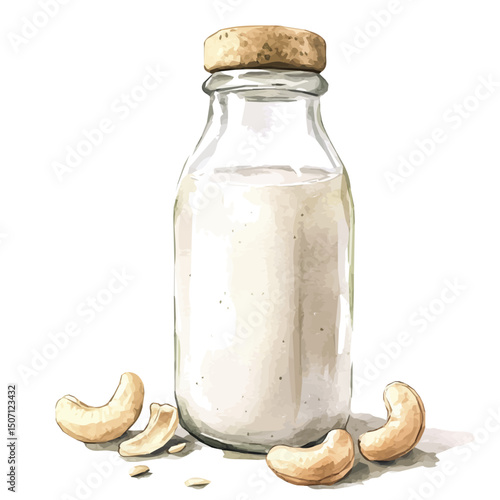 My Watercolor illustration, cashew milk painting illustration isolated on a white background, illustration, AI painting design, vector illustration set, eps format