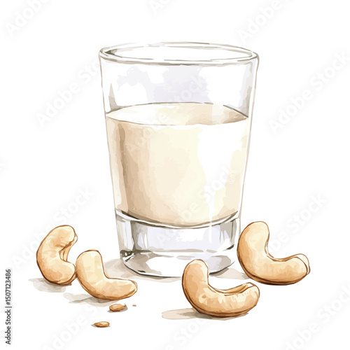 My Watercolor illustration, cashew milk painting illustration isolated on a white background, illustration, AI painting design, vector illustration set, eps format