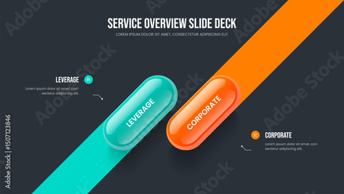 Market Growth Presentation Design Vector Illustration. Visual Visualization Two Element Infographic Slide Template. Sales Solution 2 Option Diagram Slideshow Layout.