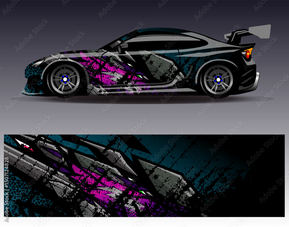 Car wrap design vector. Graphic abstract stripe racing background designs for vehicle, rally, race, adventure and car racing livery Car wrap design vector. Graphic abstract stripe racing background designs for vehicle, rally, race, adventure and car racing livery