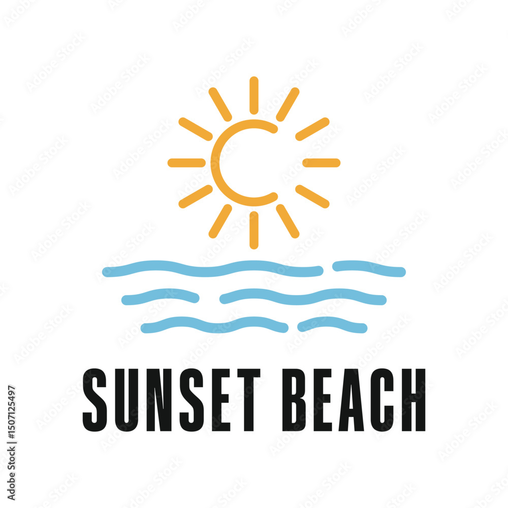 Fototapeta premium sunset beach wave logo design creative idea