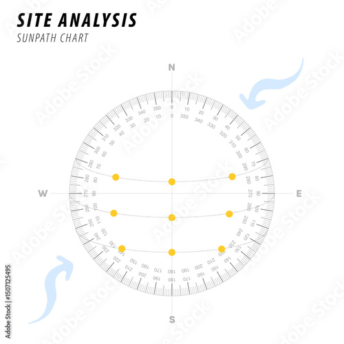sun chart, landscape architecture site analysis symbol icon element drawing graphic flat isolated vector. urban design element drawing	