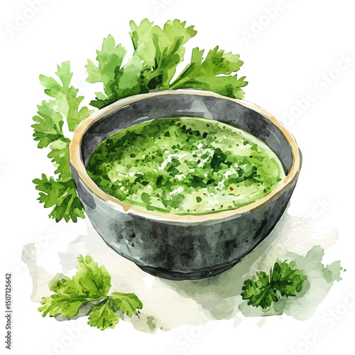 My Watercolor illustration, illustration chimichurri in bowl painting isolated on a white background, illustration, AI painting design, vector illustration set, eps format