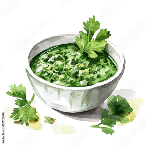 My Watercolor illustration, chimichurri bowl painting illustration isolated on a white background, illustration, AI painting design, vector illustration set, eps format
