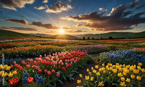 field of tulips in spring