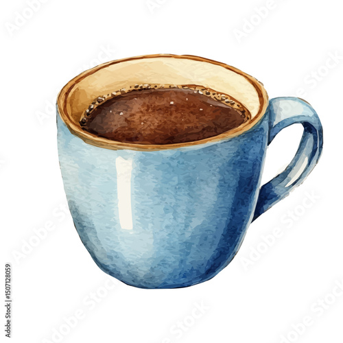 My Watercolor illustration, blue coffee mug painting isolated on a white background, illustration, AI painting design, vector illustration set, eps format