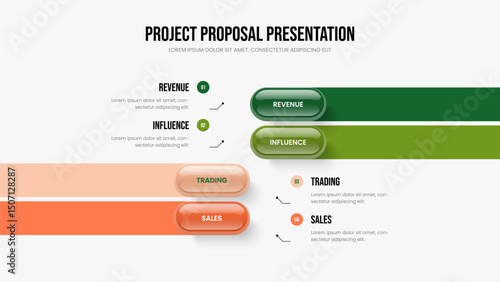 Business Report 4 Option Diagram Frame Layout. Enterprise Campaign Four Element Infographic Slideshow Template. Marketing Performance Slide Design Vector Illustration.