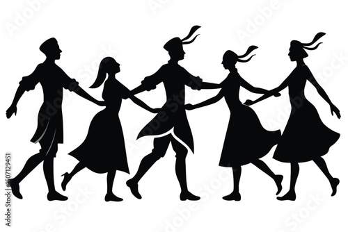 Silhouette People in Traditional Clothing Dancing Folk Dance
