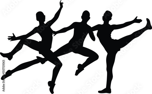 Silhouette of Three Dancers in Dynamic Poses Performance Art